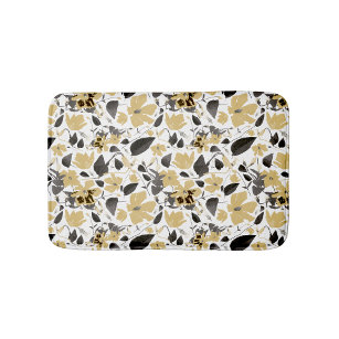 Clematis Yellow Gray Watercolor Flowers Bath Mat