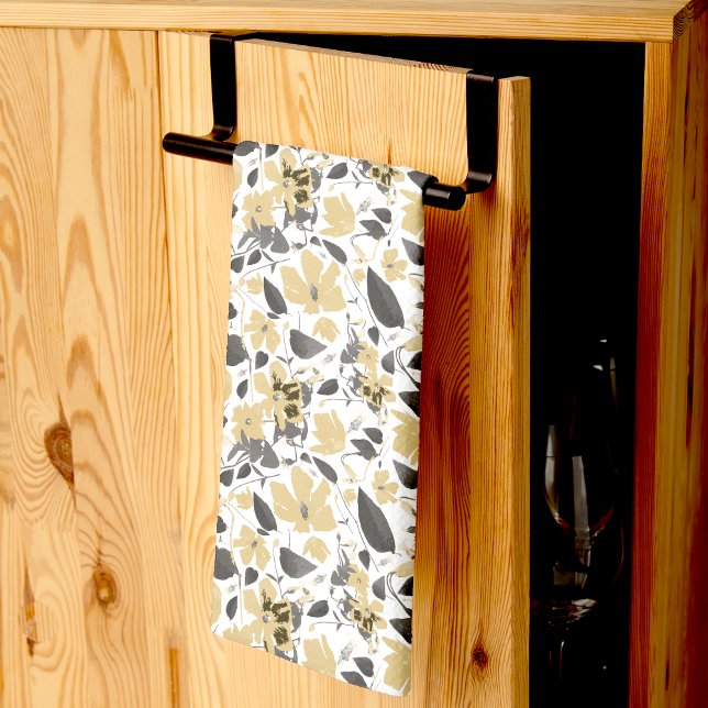 Clematis Yellow Gray Watercolor Flowers Kitchen Towel (Clematis Yellow Gray Watercolor Flowers Kitchen Towel from Studio Posies)
