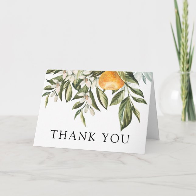 Clementine and Greenery Shower Thank You Card (Front)