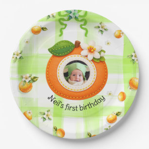 Clementine cutie baby boy's first birthday paper plates