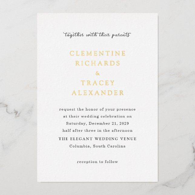 Clementine Elegant Modern Wedding Foil Invitation (Front)