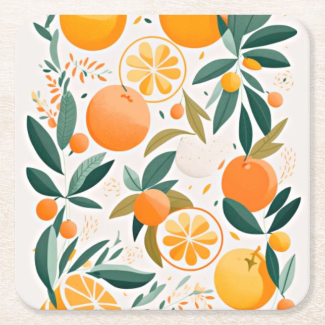 Clementine mandarine square paper coaster (Front)