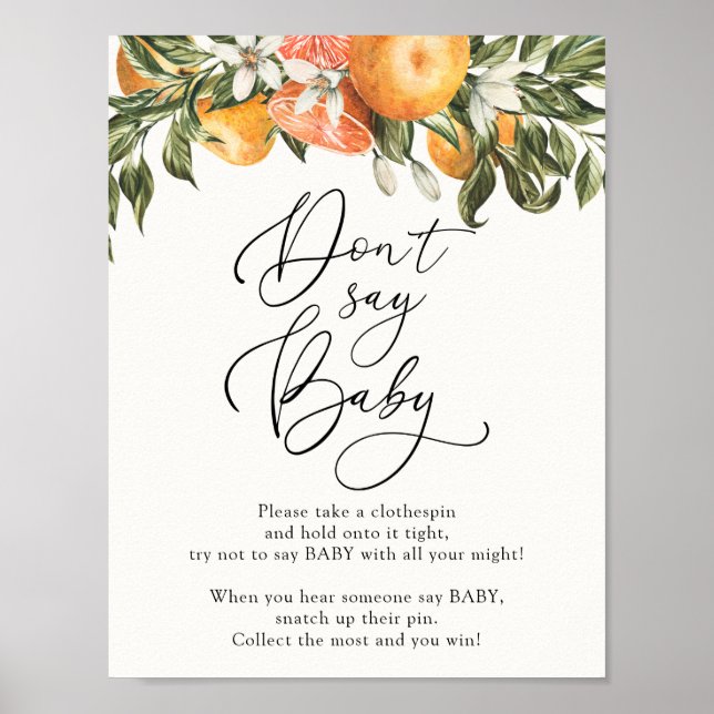 Clementine Orange and Greenery Don't Say Baby Game Poster (Front)