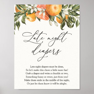 Clementine Oranges and Greenery Late Night Diapers Poster
