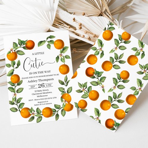 Clementine Oranges Wreath Little Cutie Baby Shower Invitation