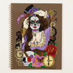 Clementine Planner<br><div class="desc">Steampunk day of the dead woman wearing sugar skull make-up. Dressed mostly in purple. Around her are gears, skull, clock, roses, and keys.</div>