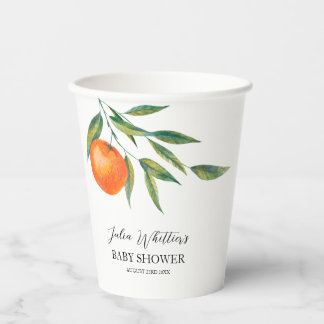 Clementine Watercolor "Cutie" Baby Shower Paper Cups