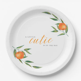 Clementine Watercolor "Cutie" Baby Shower Paper Plates