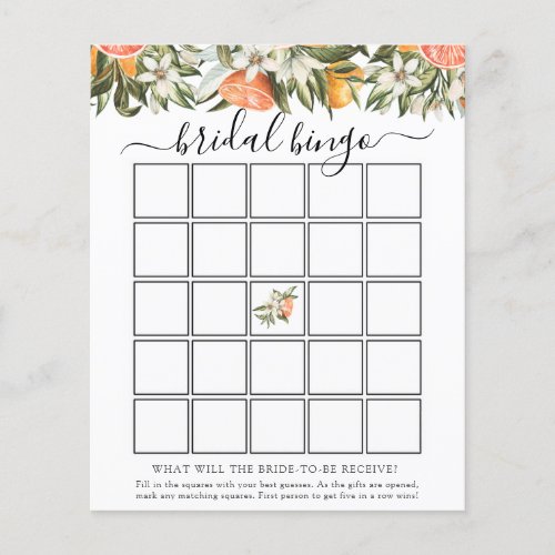 Clementines Bridal Shower Bingo Game Card