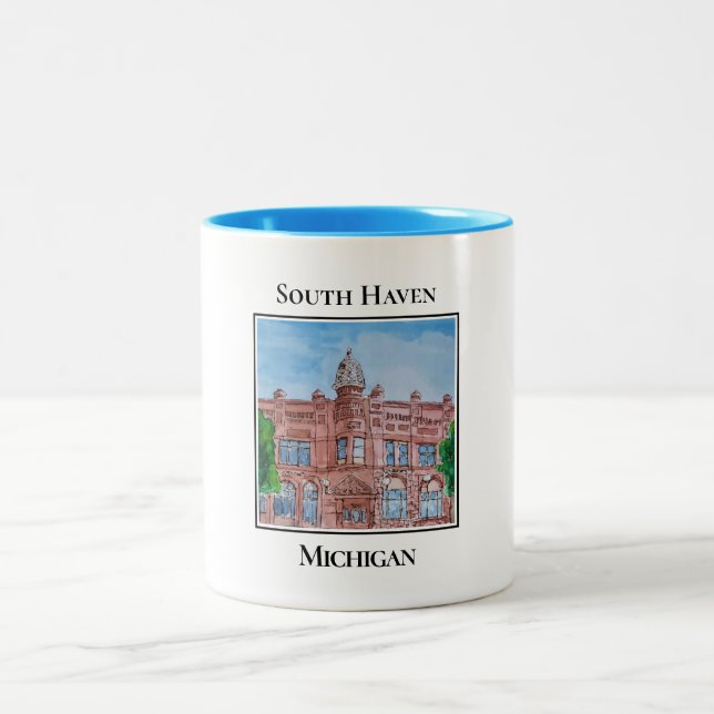 Clementine's Building, South Haven Michigan Two-Tone Coffee Mug (Center)