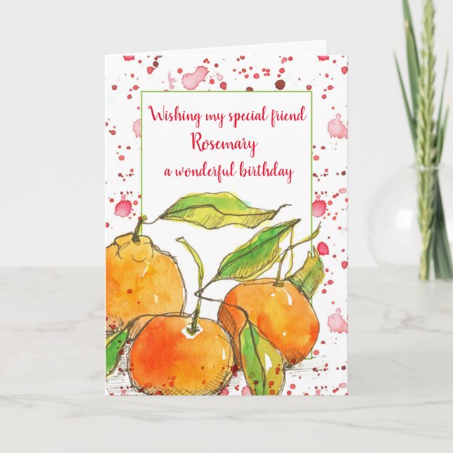 Clementines Fruit Happy Birthday Friend Custom Card (Front)