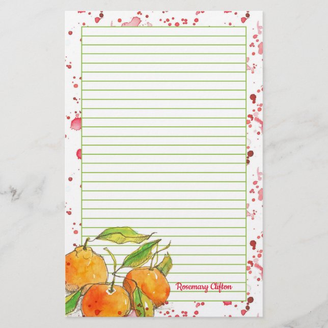 Clemetines Fruit Monogram Lined Letter Writing Stationery (Front)
