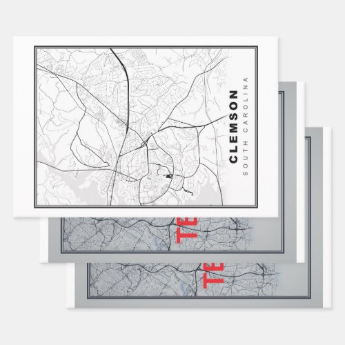 Clemson Map Wrapping Paper Sheets