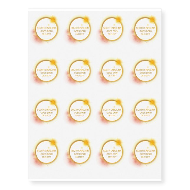 Clemson South Carolina Total Solar Eclipse 2017 Temporary Tattoos (Front)