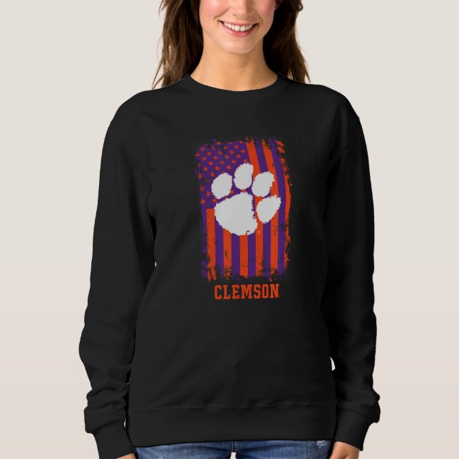Clemson Tigers Patriotic Retro American Flag Sweatshirt (Front)