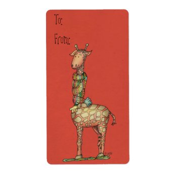 Cleo Giraffe Holiday Gift Label by twochicksdesign at Zazzle