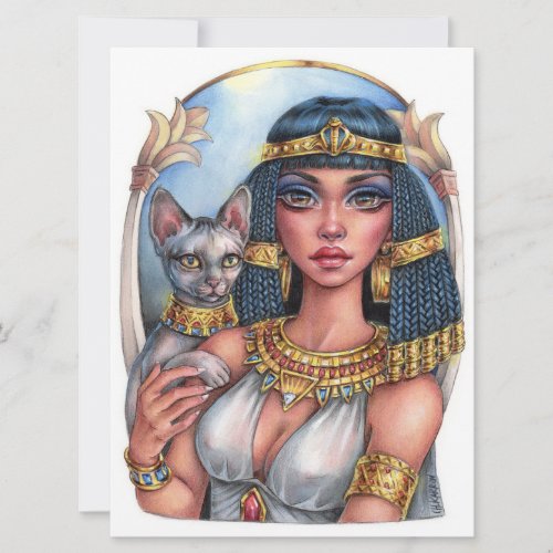 Cleo Goddess Sphynx Cat Queen Fantasy Art Card