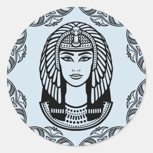 Cleopatra Egyptian on Blue Decorative Classic Round Sticker