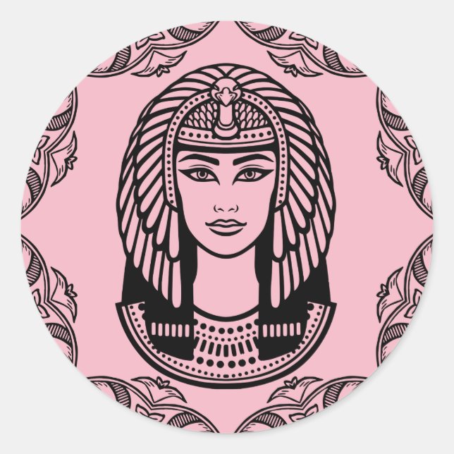 Cleopatra Egyptian on Pink Decorative Classic Round Sticker (Front)
