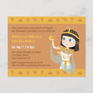 Cleopatra Egyptian Themed Kids Birthday Party Invitation