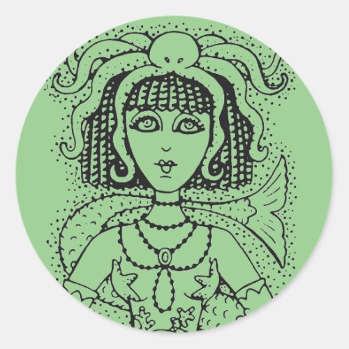 CLEOPATRA OCTOPUS MERMAID FANTASY GOTH SIREN CLASSIC ROUND STICKER