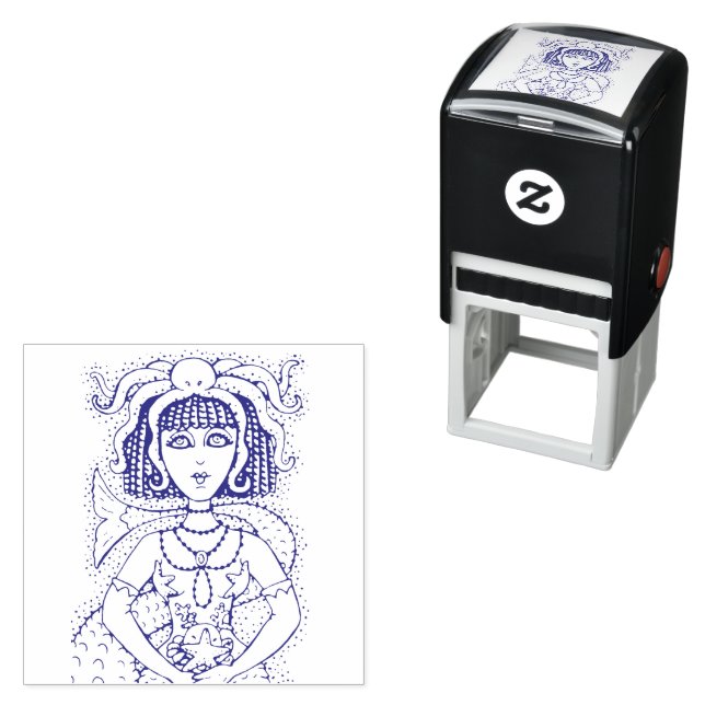 CLEOPATRA OCTOPUS MERMAID, FANTASY GOTH SIREN SELF-INKING STAMP (In Situ)