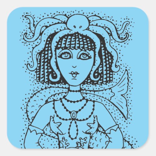 CLEOPATRA OCTOPUS MERMAID FANTASY GOTH SIREN SQUARE STICKER