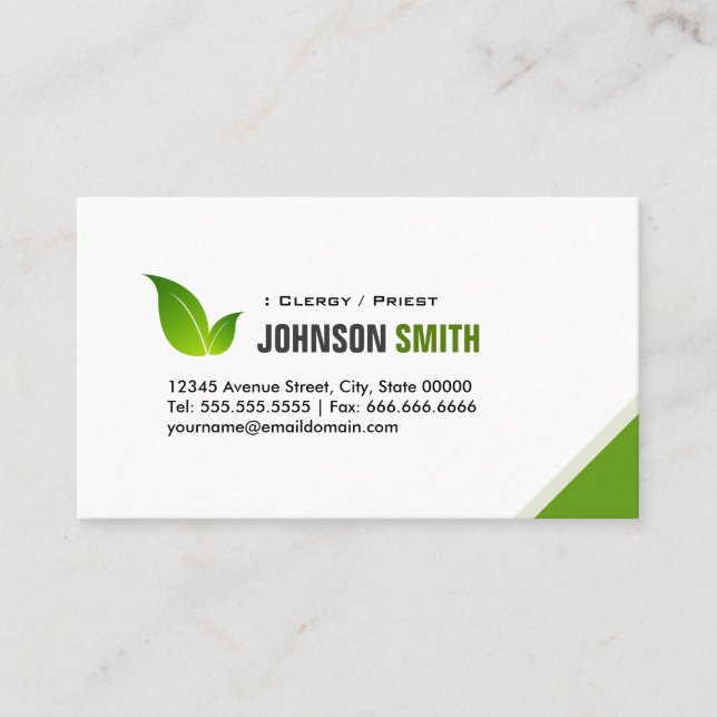 Clergy / Priest - Elegant Modern Green Business Card (Front)