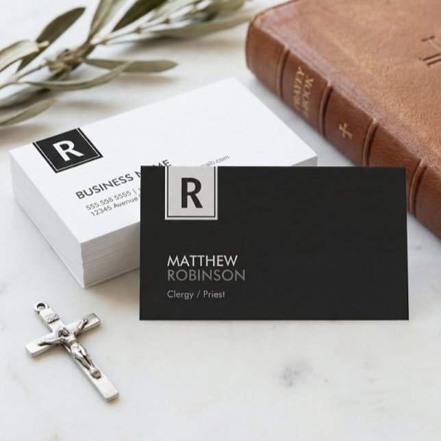 Clergy / Priest - Modern Classy Monogram Business Card (Creator Uploaded)