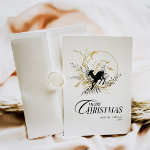 Clessic Floral Deer Custom Photo Christmas Holiday Card