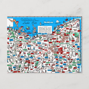 Cleveland Akron Canton retro 1966 postcard maps