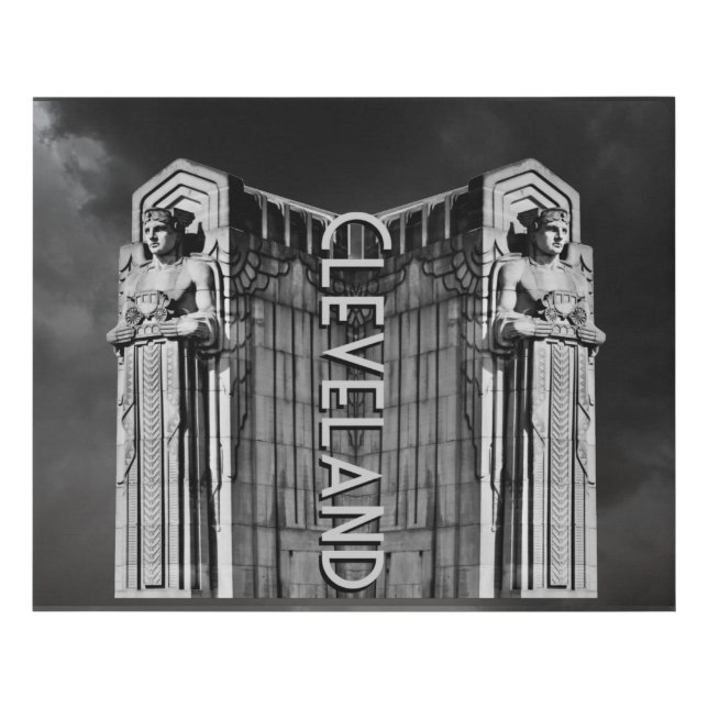 Cleveland Art Deco Bridge Statue Faux Canvas Print (Front)