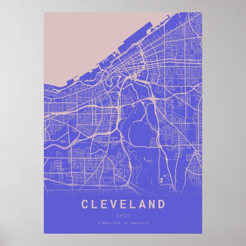 Cleveland Blue City Map Poster