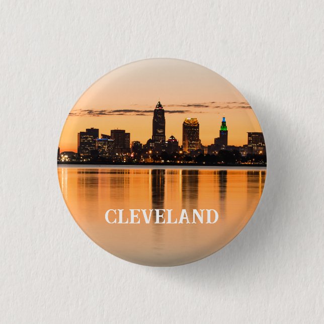 Cleveland city Ohio sunset skyline river landscape Button (Front)