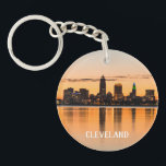 Cleveland city Ohio sunset skyline river landscape Keychain<br><div class="desc">Show your love for Cleveland with this beautiful sunset skyline. It features a stunning image of the city's skyline. The colors of the sunset are reflected in the water, creating a truly breathtaking scene. You can find the perfect one for you. This design is sure to turn heads and show...</div>