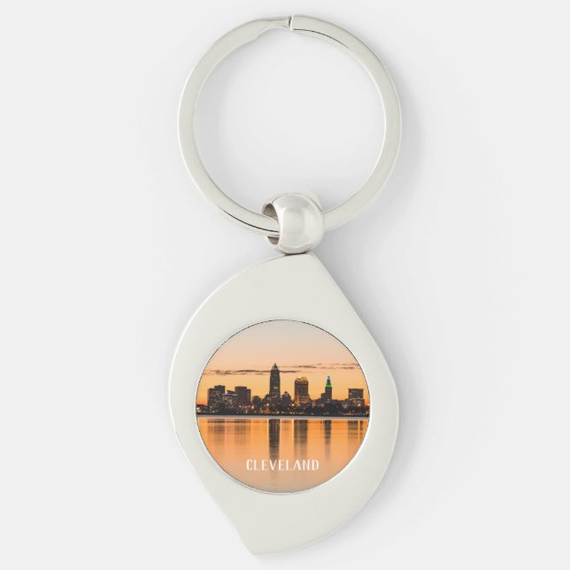 Cleveland city Ohio sunset skyline river landscape Keychain (Front)