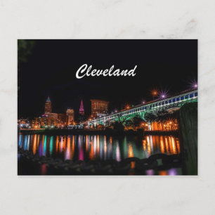 Cleveland City River Bank night Postcard