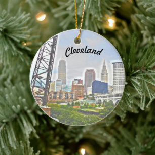 Cleveland Colors River Skyline Ceramic Ornament