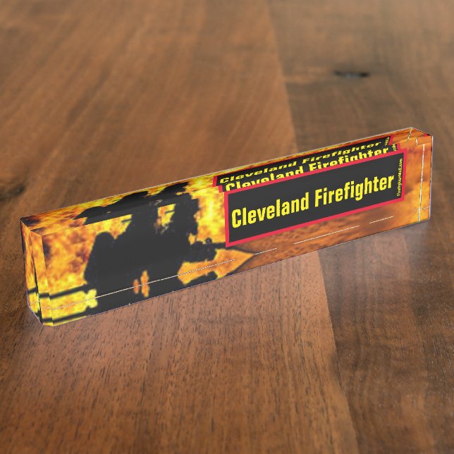 Cleveland Firefighter flames desk name plate (Side)