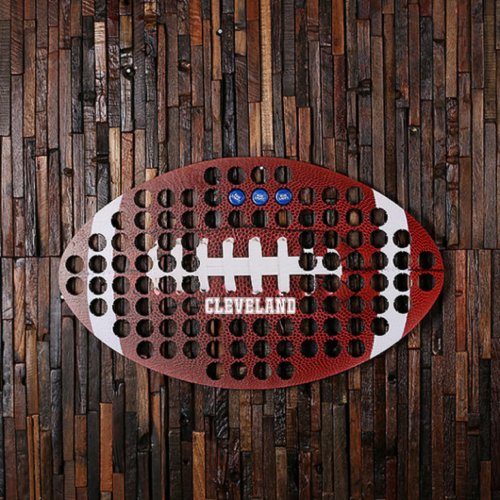 Cleveland Football Shaped Wooden Beer Cap Map