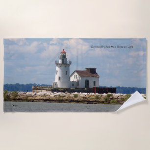 Cleveland Harbor Main Entrance Light beach towel