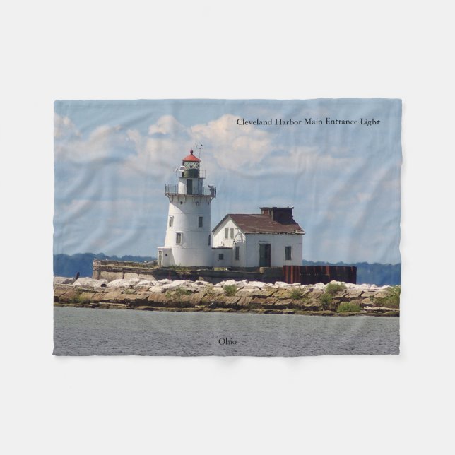 Cleveland Harbor Main Entrance Light Fleece Blanket (Front (Horizontal))