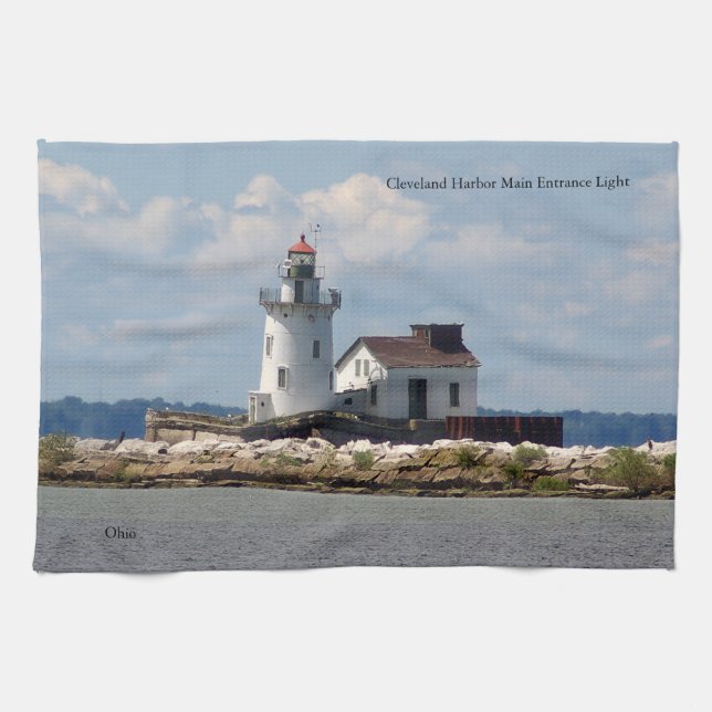 Cleveland Harbor Main Entrance Light Kitchen Towel (Horizontal)