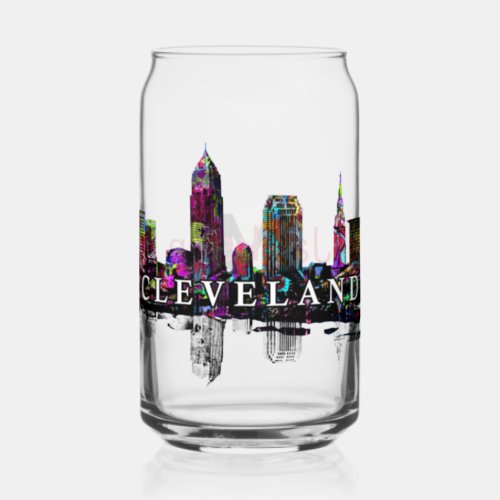 Cleveland in graffiti with monogram  can glass