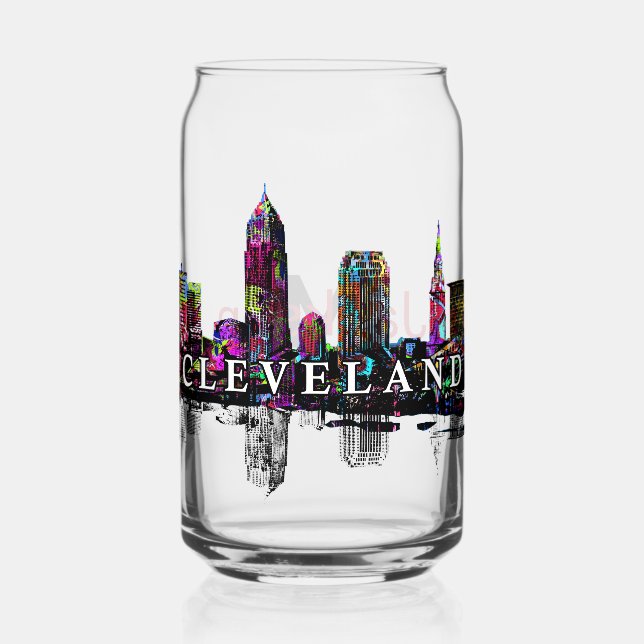 Cleveland in graffiti with monogram  can glass (Front)