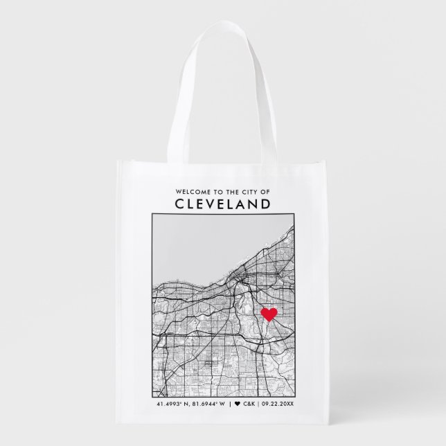 Cleveland Love Locator | City Map Wedding Welcome Grocery Bag (Front)