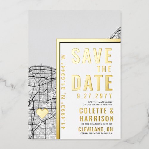 Cleveland Love Locator  Wedding Save the Date Foil Invitation