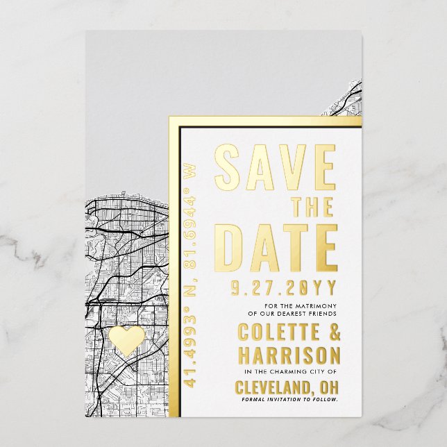 Cleveland Love Locator | Wedding Save the Date Foil Invitation (Front)