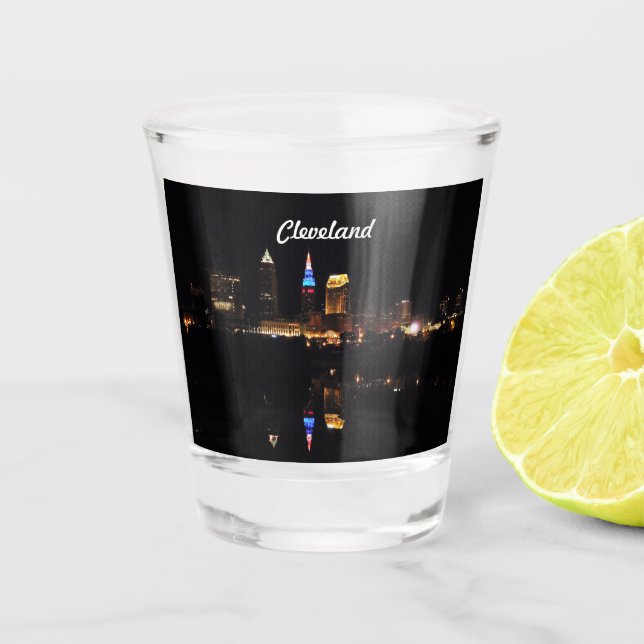 Cleveland Night Reflection Shot Glass (Front)