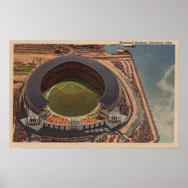 Cleveland, OH - Aerial of Municipal Baseball Poster (Front)